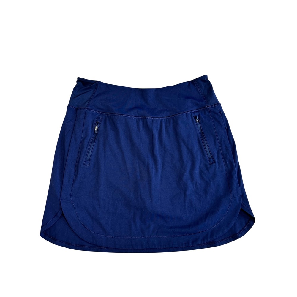 Athleta Fairway Golf Skort Size L Navy Blue 18" Skirt Zipper Pockets Pickleball